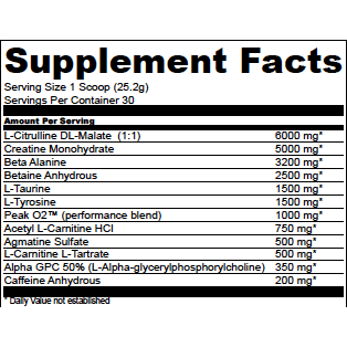 Mania Pre Workout Supplement Facts - Blue Razz - 30 Servings - One Percent Supplements